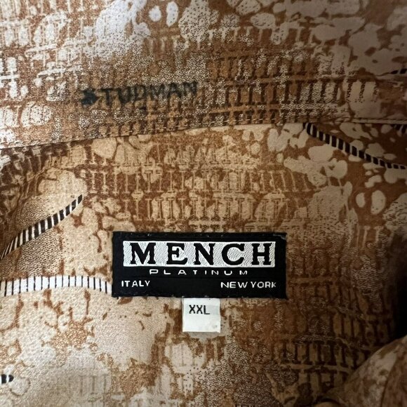 Mench Platinum Mens Short Sleeve Button Up Shirt Sz XXL Tan Brown Abstract - Picture 3 of 6